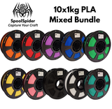 SpoolSpider 10x1kg PLA Mixed Colours Bundle 3D Printer Filament 1.75mm