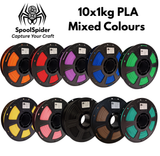 SpoolSpider 10x1kg PLA Mixed Colours Bundle 3D Printer Filament 1.75mm