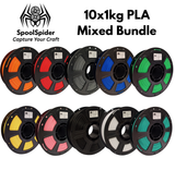 SpoolSpider 10x1kg PLA Mixed Colours Bundle 3D Printer Filament 1.75mm