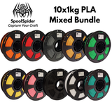 SpoolSpider 10x1kg PLA Mixed Colours Bundle 3D Printer Filament 1.75mm