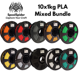 SpoolSpider 10x1kg PLA Mixed Colours Bundle 3D Printer Filament 1.75mm