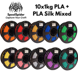 SpoolSpider 10x1kg PLA + PLA Silk Mixed Colours Bundle 3D Printer Filament 1.75mm