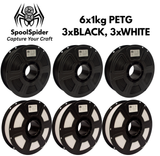 SpoolSpider PETG 6x1kg Black/White Bundle 3D Printer Filament 1.75mm