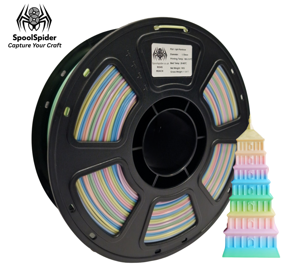 SpoolSpider PLA Rainbow 1.75mm 1kg Rolls