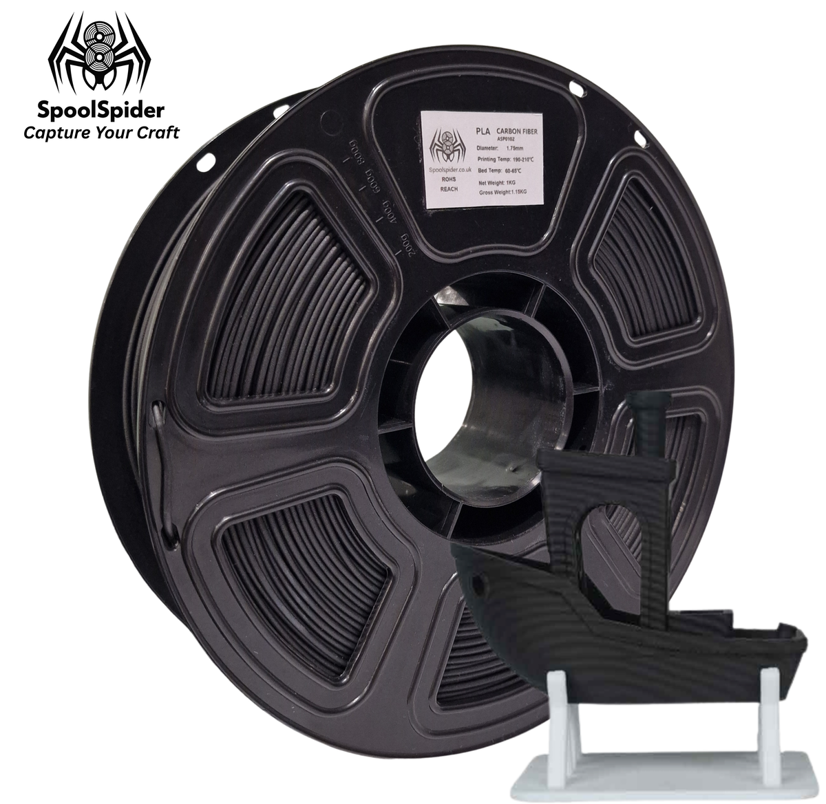 SpoolSpider PLA Carbon Fiber 3D Printer Filament 1.75mm 1kg